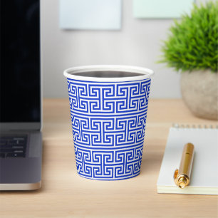 Gobelets En Papier Grec Meander Carré clé H Motif bleu