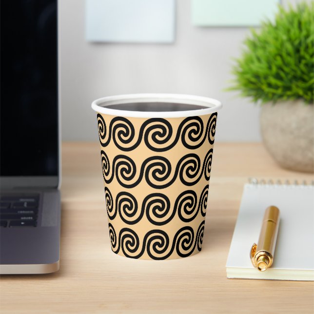 Gobelets En Papier Grec Meander Key Waves Motif Brown (Insitu)