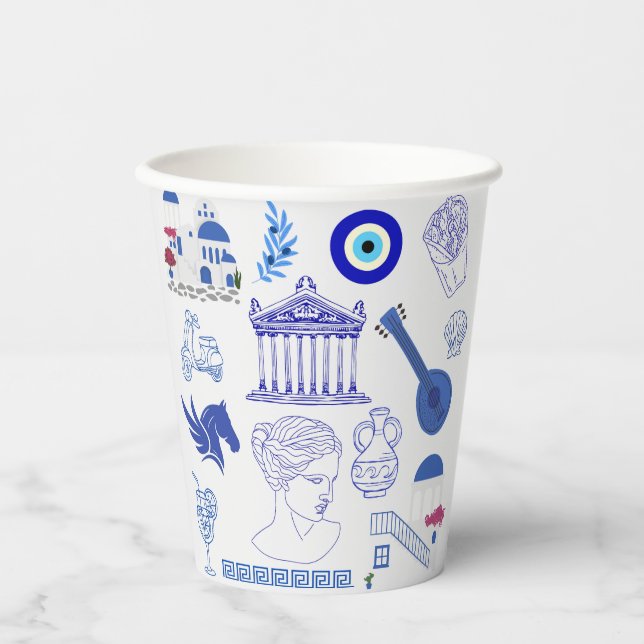 Gobelets En Papier Grèce Bleu et Blanc (Recto)