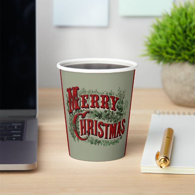 Gobelets En Papier Green 1876 Merry Christmas (Insitu)