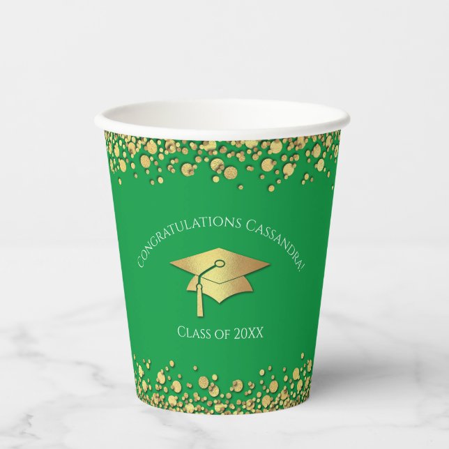 Gobelets En Papier Green and Gold Graduation (Recto)