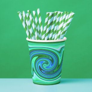 Gobelets En Papier Green Blue Swirl - Cool Abstrait Trippy Neon Party
