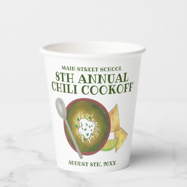 Gobelets En Papier Green Chili Verde Chili Cookoff Food Cook (Recto)