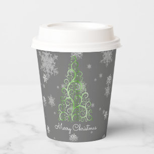 Gobelets En Papier Green Christmas Tree and Snowflakes Paper Cup