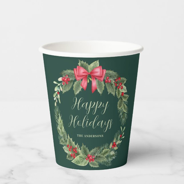 Gobelets En Papier Green Christmas Wreath (Recto)