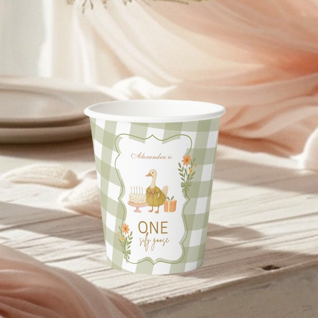 Gobelets En Papier  Green Gingham Silly Goose 1st Birthday (Créateur téléchargé)