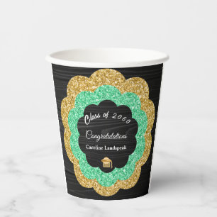 Gobelets En Papier Green Gold Floral Graduation Party