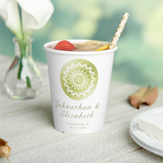 Gobelets En Papier Green Lace Mandala Wedding (Insitu)