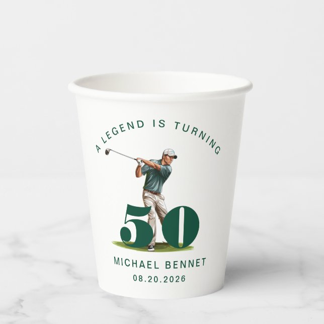 Gobelets En Papier Green Sport Golfer 50th Birthday (Recto)