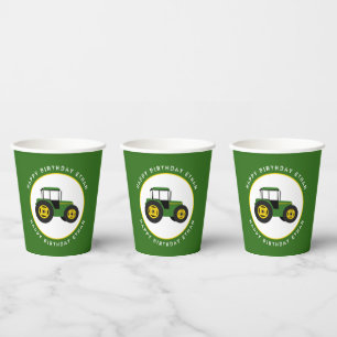 Gobelets En Papier Green Tractor Anniversaire Personnalisé
