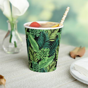 Gobelets En Papier Green Tropical Palm Banana Monstera Feuille