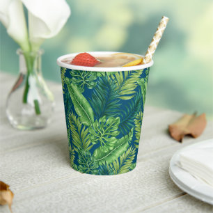 Gobelets En Papier Green Tropical Palm Banana Monstera Feuille