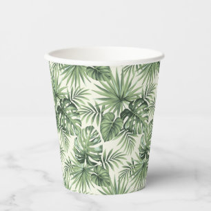 Gobelets En Papier Green Tropical Palm Feuille Motif