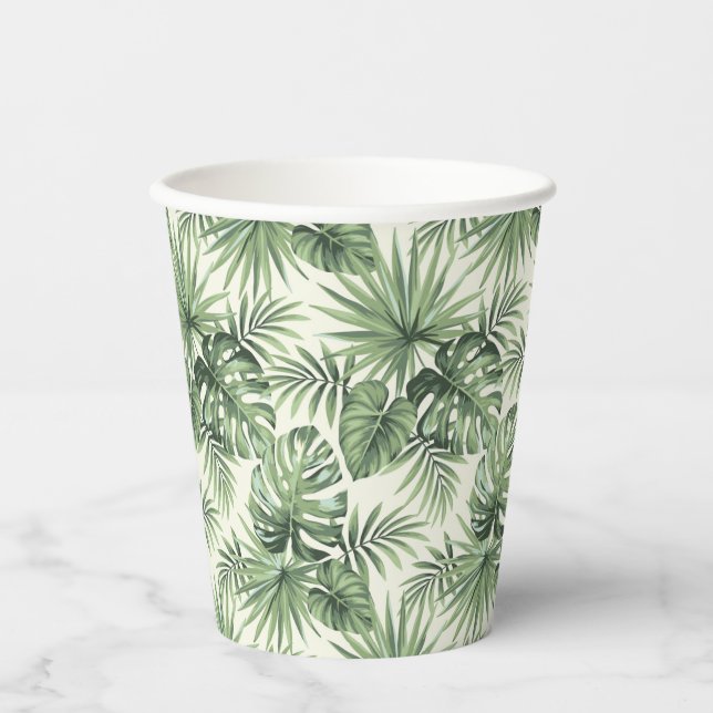 Gobelets En Papier Green Tropical Palm Feuille Motif (Recto)