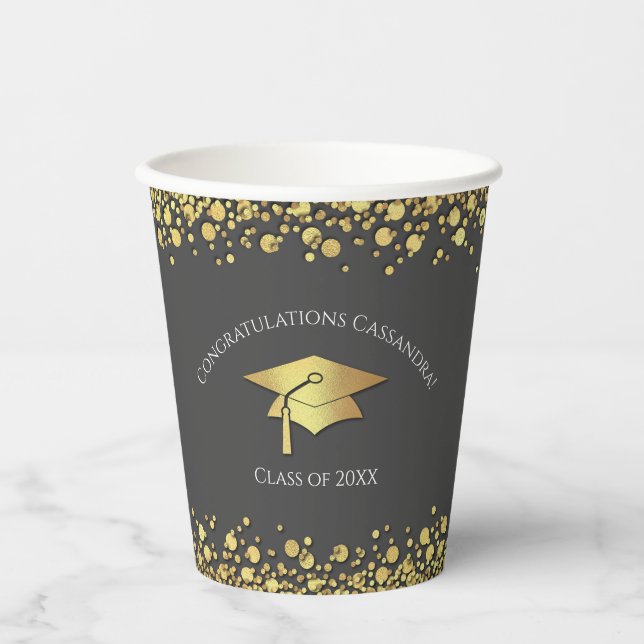 Gobelets En Papier Grey and Gold Graduation (Recto)