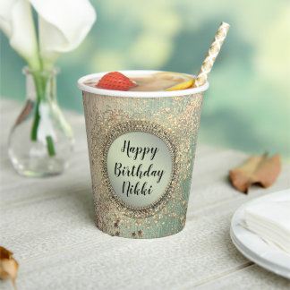 Gobelets En Papier Grille Stardust sur Green Birthday Personnalisé