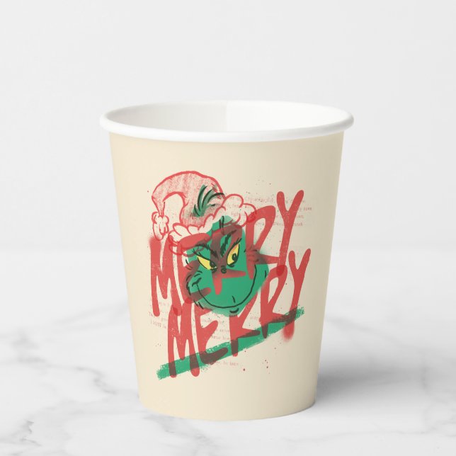 Gobelets En Papier Grinch | Grunge Graphique Joyeux Joyeux (Gauche)