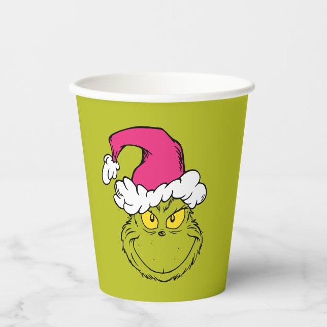 Gobelets En Papier Grinch in Pink Santa Hat (Recto)