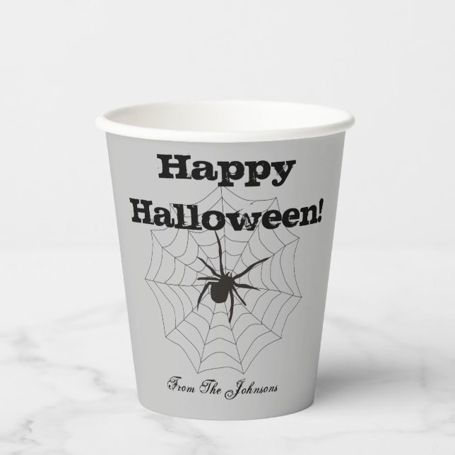 Gobelets en papier gris araignée noire pour Hallow (Recto)