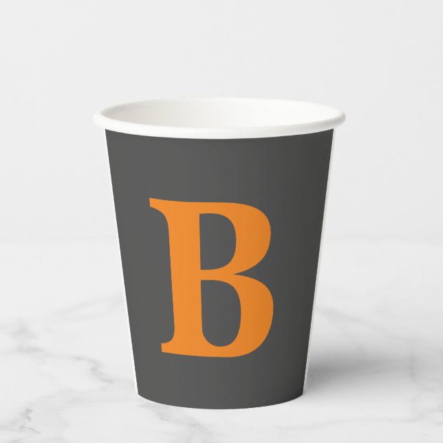 Gobelets En Papier Gris orange moderne monogrammed professionnel (Recto)