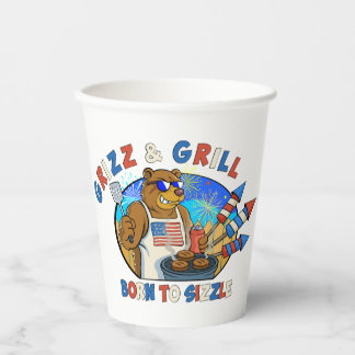 Gobelets En Papier Grizz & Grill : Né pour Sizzle La Bière, Le Burger