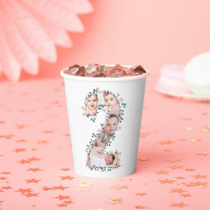 Gobelets En Papier Gros 2e anniversaire fille photo Collage Fleur ros