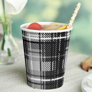 Gobelets En Papier Grund Black Blanc Flannel Plaid Tartan Design