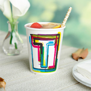 Gobelets En Papier Grunge Letter T Bold Colorée Typographie Urbaine