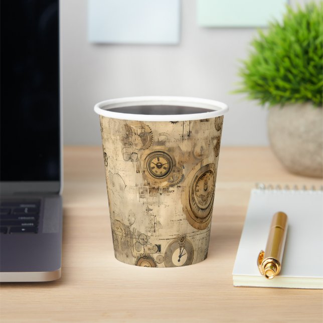 Gobelets En Papier Grunge Rustic Steampunk Horloge (2) (Insitu)