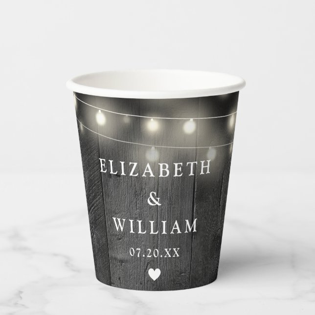 Gobelets En Papier Guirlande lumineuse Bois Noir Rustique Bohème Mari (Recto)