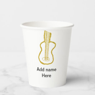 Gobelets En Papier Guitare acoustique paillettes dorées ajouter nom d