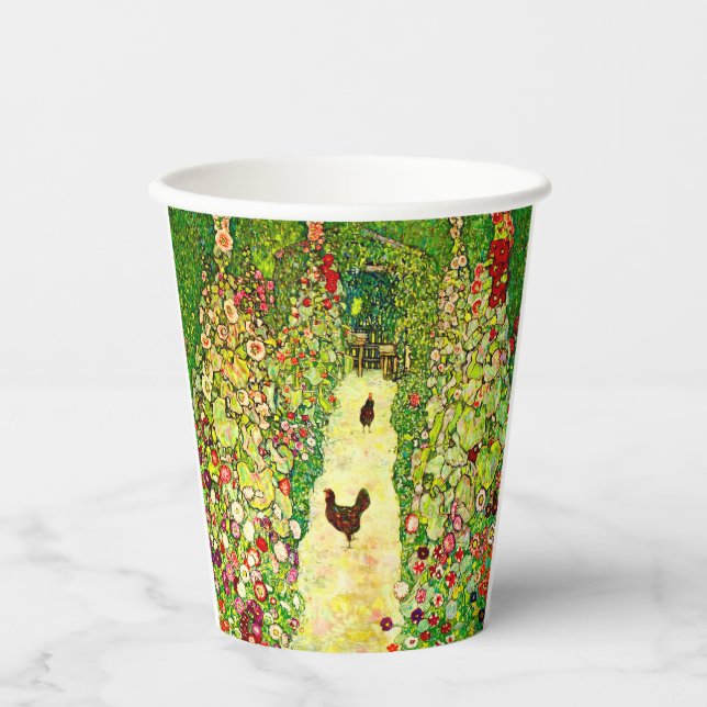 Gobelets En Papier Gustav Klimt Garden with Chickens (Recto)