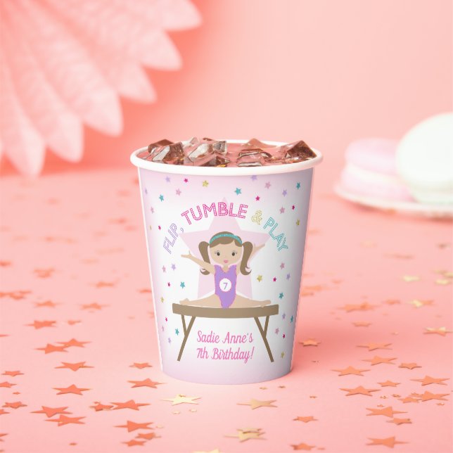 Gobelets En Papier Gymnaste Brown cheveux Gymnastique Jump Anniversai (Insitu)