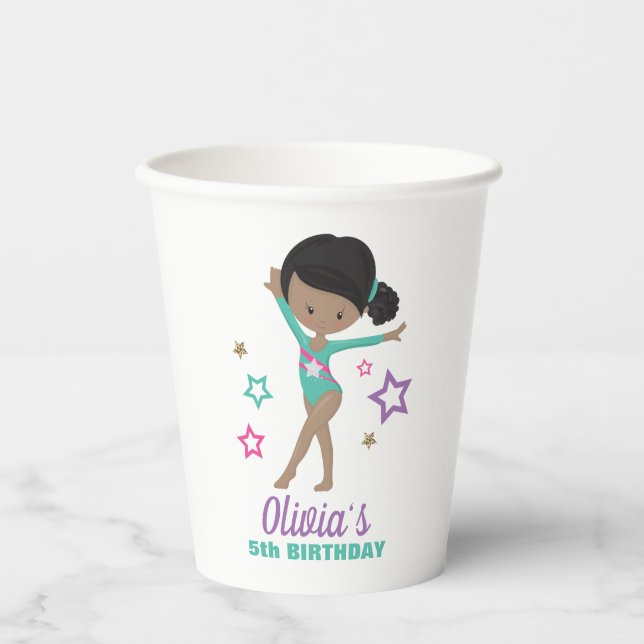 Gobelets En Papier Gymnastique rose violet turquoise fille Anniversai (Recto)