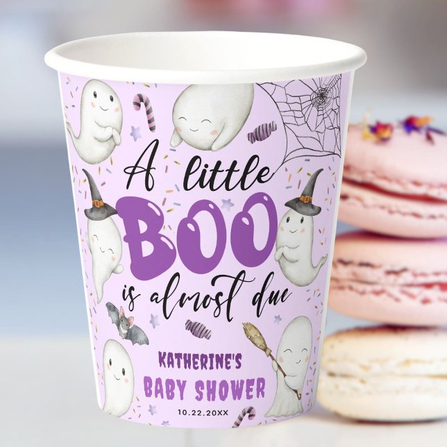 Gobelets En Papier Halloween Baby shower Girl Purple Little Boo Ghost (Créateur téléchargé)