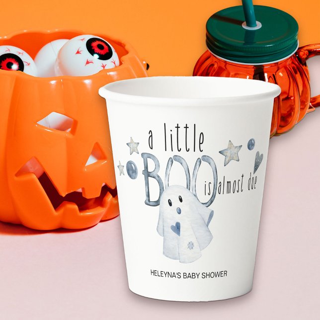 Gobelets En Papier Halloween Baby shower Little Boo Presque due (Little Boo Halloween Baby Shower paper cups)