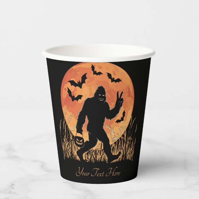 Gobelets En Papier Halloween Bigfoot Orange et Noir Personnalisable (Recto)