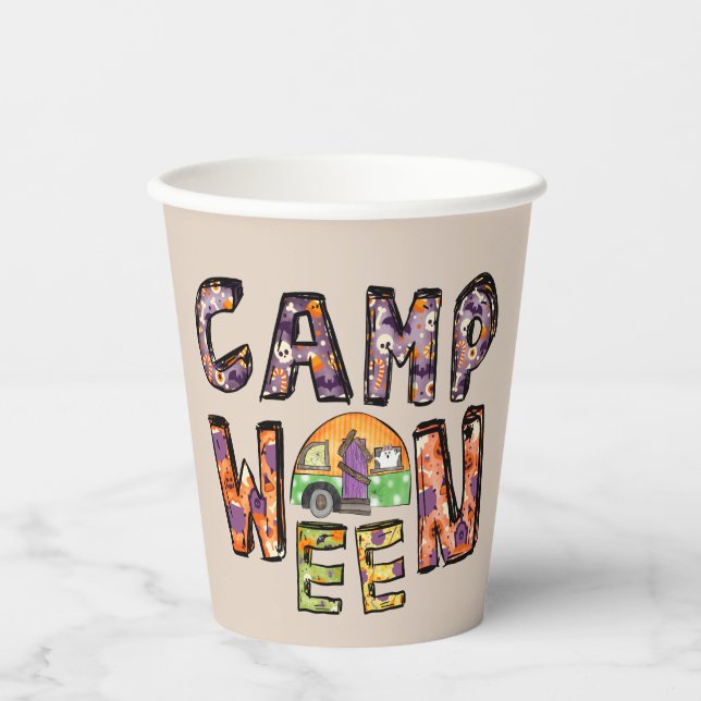 Gobelets En Papier Halloween Camping | Jeu de mots (Recto)