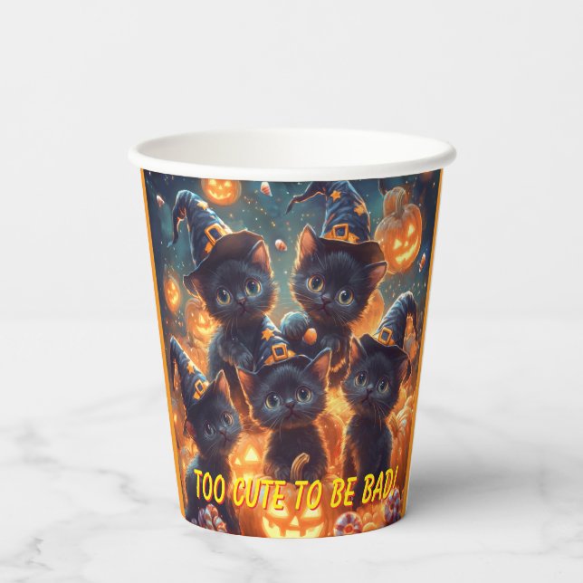 Gobelets En Papier Halloween Chat Kittens noir (Verso)