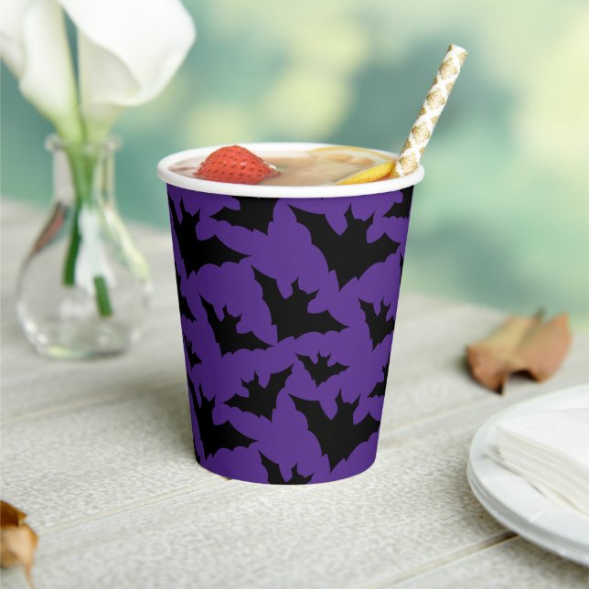 Gobelets En Papier Halloween chauves-souris violet cool éffrayant mot (Insitu)