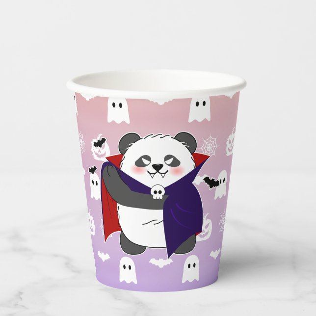 Gobelets En Papier Halloween Cute Baby Panda Dracula Vampire (Recto)