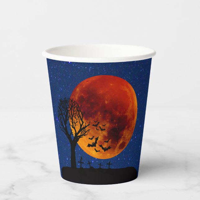 Gobelets En Papier Halloween de la lune de récolte (Recto)