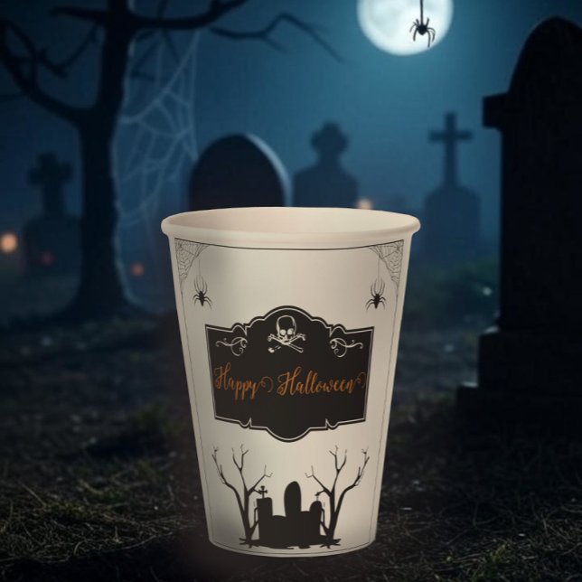 Gobelets En Papier Halloween du cimetière éffrayant (Spooky Graveyard Halloween Paper Cups)