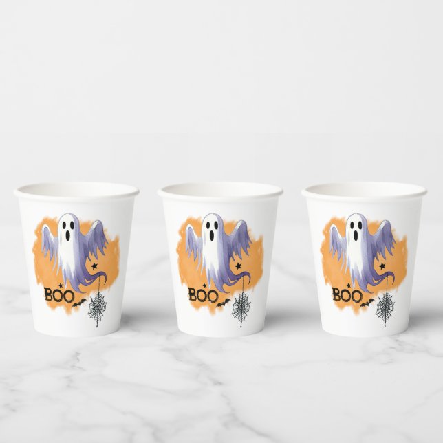 Gobelets En Papier HALLOWEEN Fantôme Avec Toile d'Araignée (Multi)
