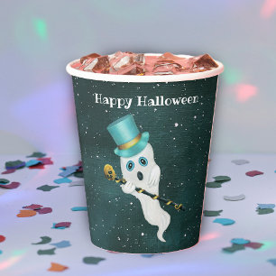 Gobelets En Papier Halloween fantôme en haut Chapeau Silly Face Gold
