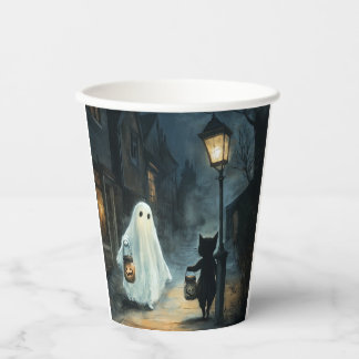 Gobelets En Papier Halloween Ghost et Rencontre de chat