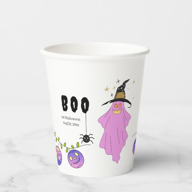 Gobelets En Papier Halloween Gradient Ghost Crâne Garland (Recto)