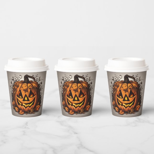 Gobelets En Papier Halloween Jack-O-Lantern déplaisant (Multi)