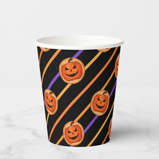 Gobelets En Papier Halloween Jack-O-Lantern noir (Recto)