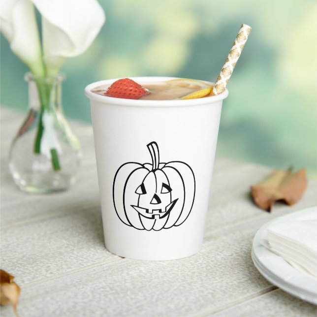 Gobelets En Papier Halloween Jack-o'-lantern noir blanc éffrayant (Insitu)
